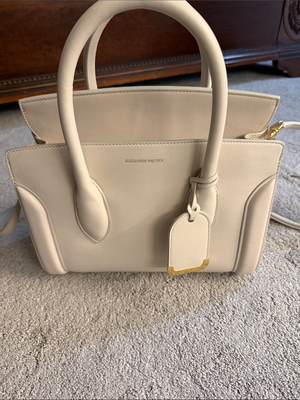 Alexander McQueen Cream Leather Top-Handle Satchel